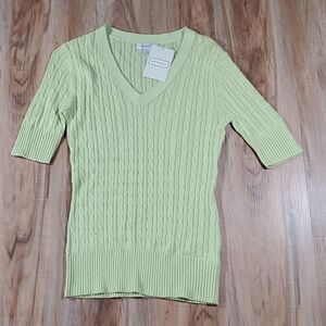 🔺️NWT Merona Lime Green Cable Knit Short Sleeve Sweater Large